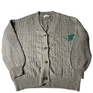 The Commons Cabled Oversized Cardigan Sweater Womens L Grey Knitwear